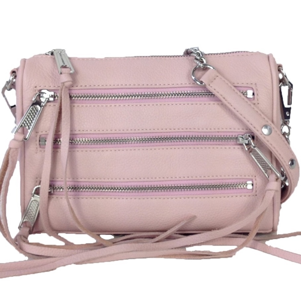 Rebecca Minkoff Mini 5 Zip Rocker Leather Crossbody Bag, Blush